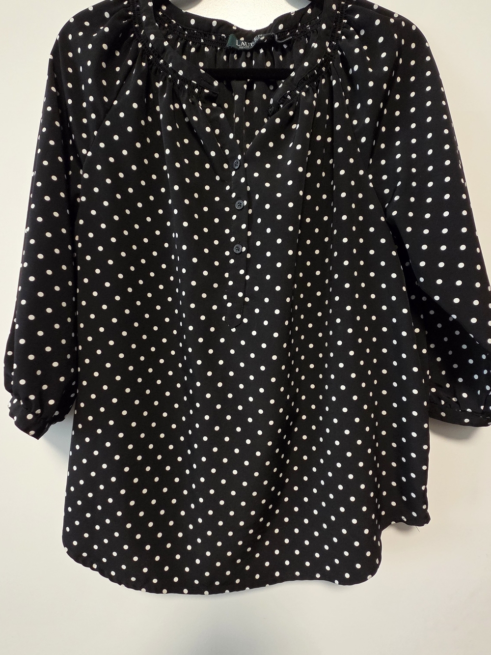 Lauren Ralph Lauren Black and White Polka Dot Peasant Blouse